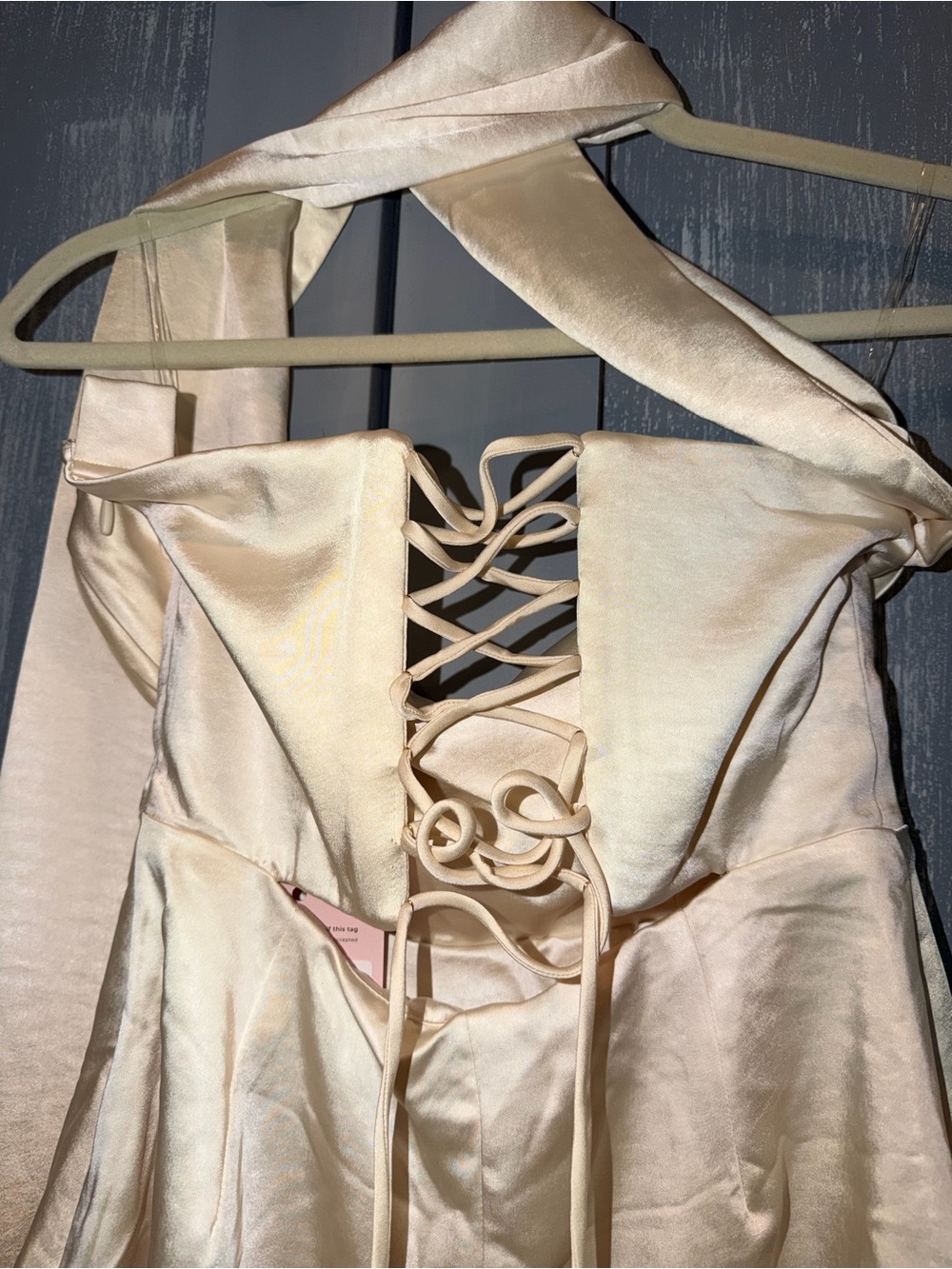 Oh Polly Ivory Satin Halter Scarf Mini Dress Lace-Up Back NWT US 4 - Picture 10 of 10